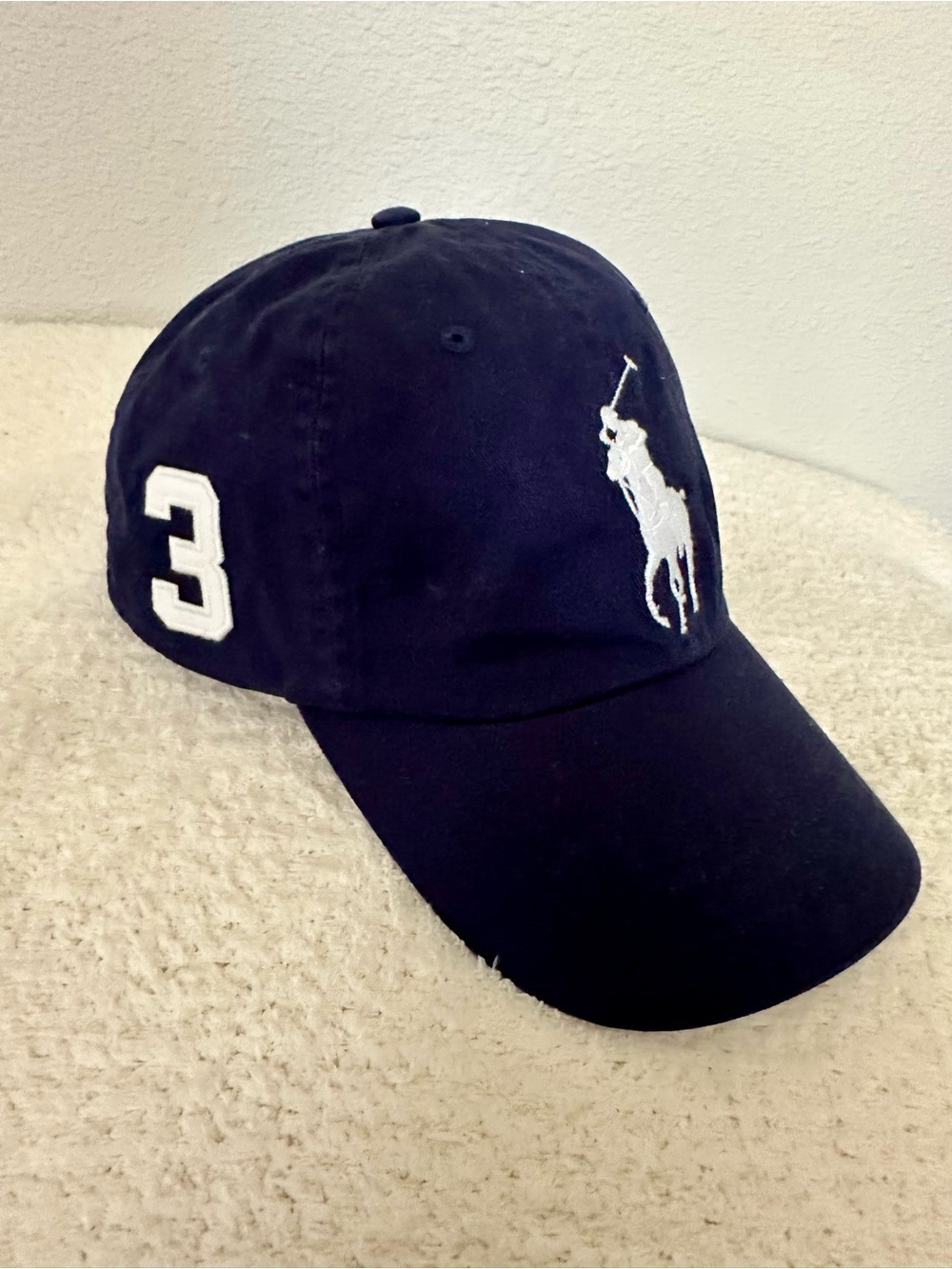 Ralph Lauren Kids Navy Baseball Cap with White Polo Logo and Number 3